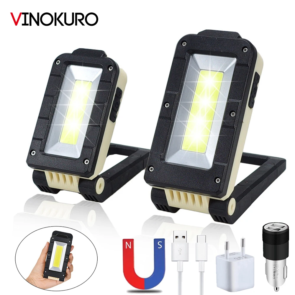 

Multifunctional COB Work Light USB Rechargeable LED Flashlight 180 Degree Adjustable Portable Bottom Magnet Design Camping Light