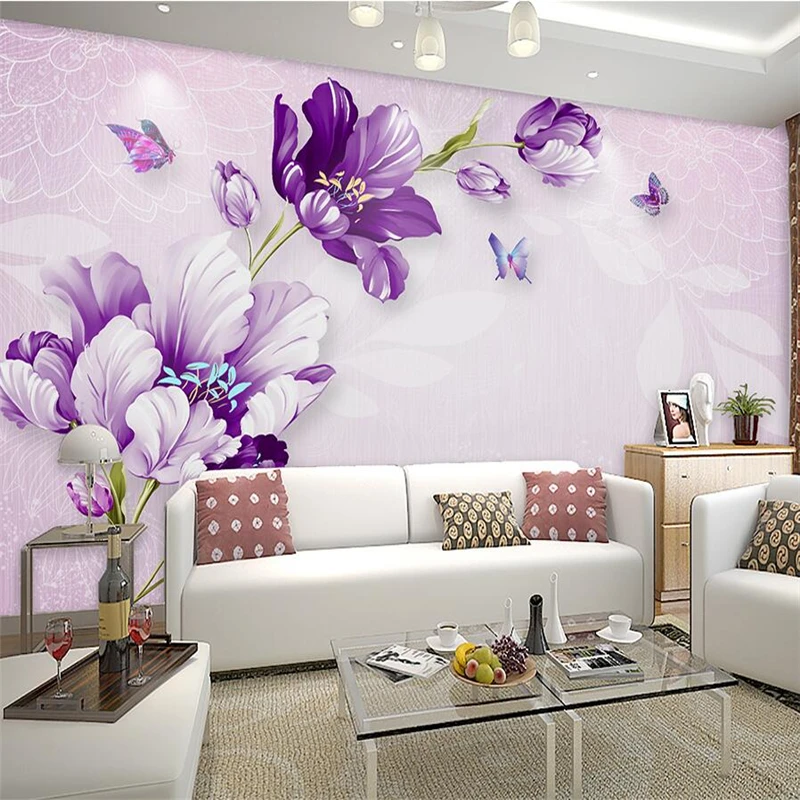 

Customized Wallpaper 3d Purple Beautiful Flower Petal Mural Fashion Living Room Bedroom TV Background Wall Decorative Painting