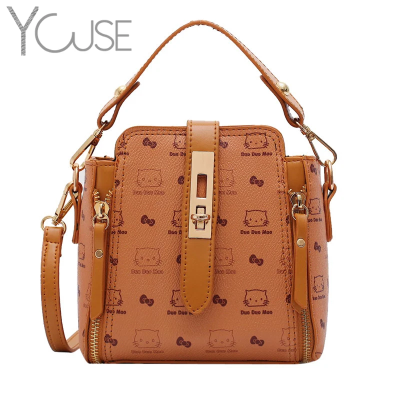 Женская сумка ведро YOUSE летняя из искусственной кожи с бантиком в виде кота и