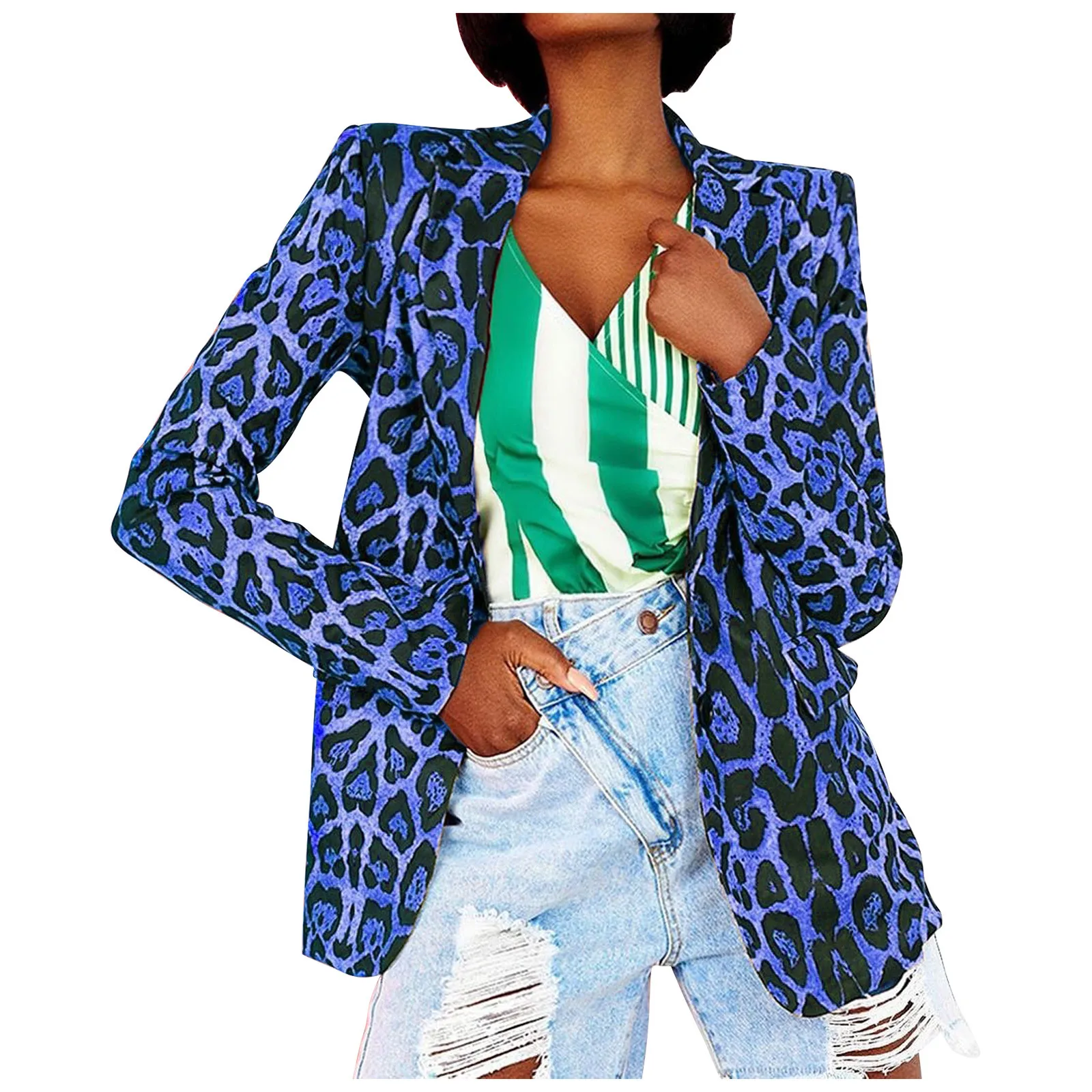 2021 Blazer Women Oversized Suits Jackets Ladies Loose Long Sleeve Suit Casual Leopard Print Short Single Button Top Mujer 2
