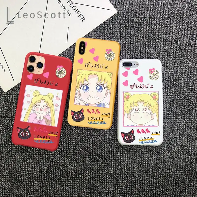 

Cute Japanese Anime Sailor Moon Phone Case Candy Color for iPhone 11 12 mini pro XS MAX 8 7 6 6S Plus X 5S SE 2020 XR