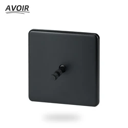 Avoir Light Switch 2Way Lever Toggle Switch Double Dimmer Usb Wall Dual EU Electrical Socket Black Stainless Steel Panel 86 Type