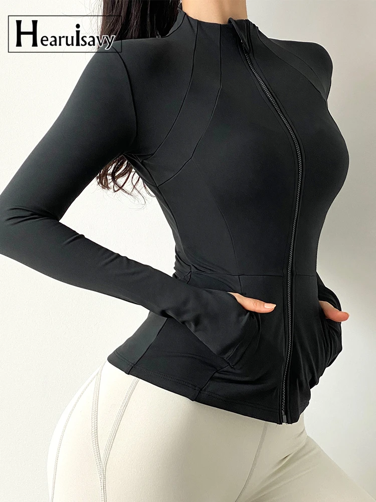 

Autumn With Pocket Sport Jacket Women Long Sleeve Zip Fitness Yoga Shirts Tops Workout Gym Running Coats Soccer Training Clothes