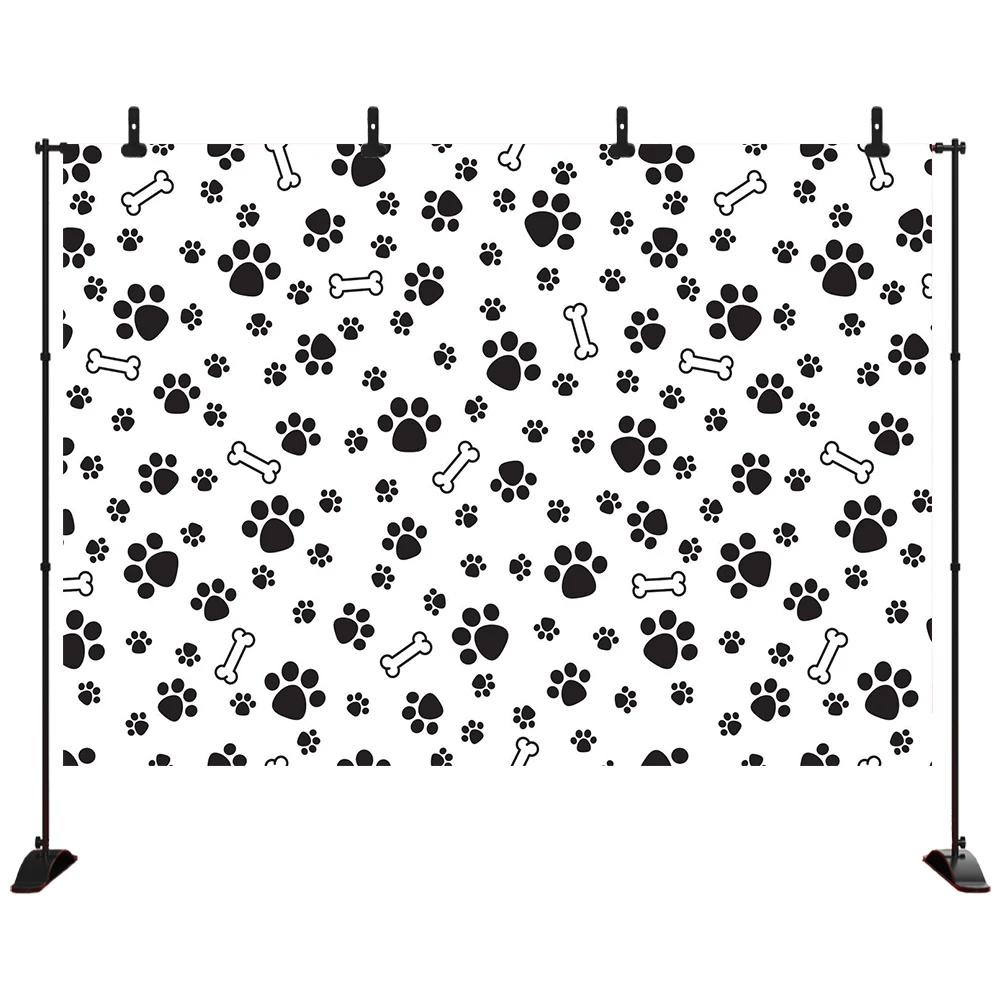 

Black Puppy Footprint Bone Pattern Birthday Party Seamless Vinyl Photography Backdrop Photo Background Studio Prop
