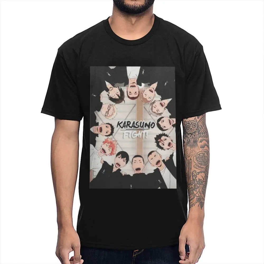 Футболка с круглым вырезом Karasuno Haikyuu Новое поступление Удобная футболка унисекс La Camiseta Большие размеры - Цвет: Черный