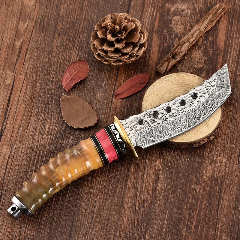 

Damascus Fixed Blade Hunting Tactical Knife 69-layer Damascus Steel VG10 blade Steel High Hardness +Horn Handle knife