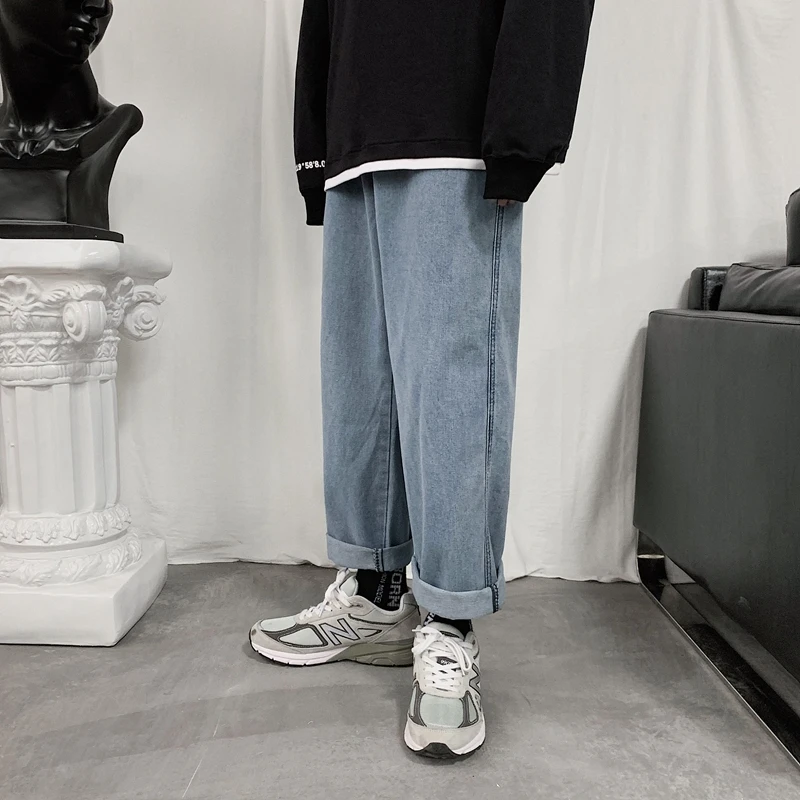 90% OFF Straight Jeans Men's Fashion Washed Solid Color Casual Overalls Jean Pants Men Streetwear Wild Loose Hip Hop Denim Trousers Mens