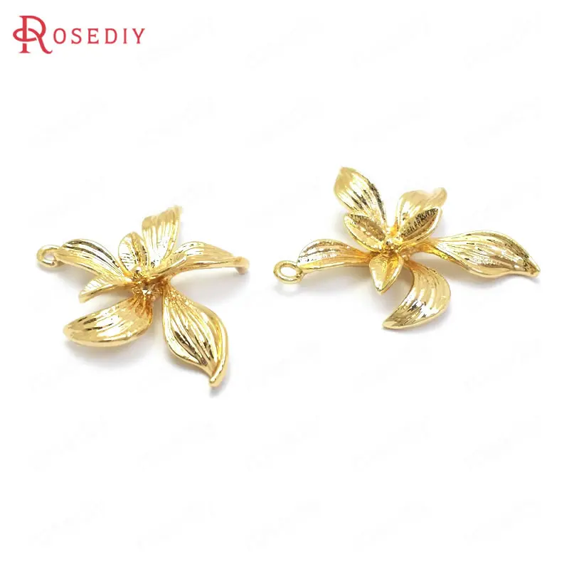 37124) 10 шт 20x22 мм 24K золото цвет латунь Орхидея подвески в форме цветов Подвески высокое качество материал для изготовления украшений Diy аксессуары