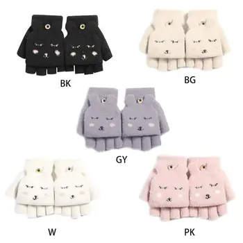 

Women Girl Winter Thicken Plush Convertible Flip Top Gloves Cartoo Rabbit Mitten