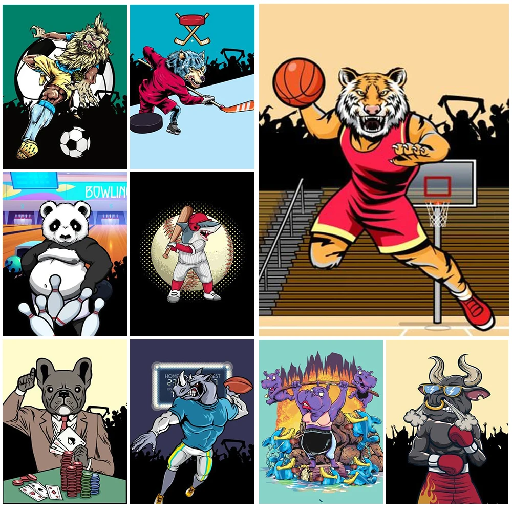 

Cartoon Animal Sport Legends Tiger Play Basketball Wall Pictures For Living Room Nordic Poster Wall Art Canvas Painting Unframed