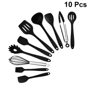 

10PCS Silicone Kitchenware Non-stick Silicone Kitchenware Set Home Cooking Shovel Spoon Tool Black