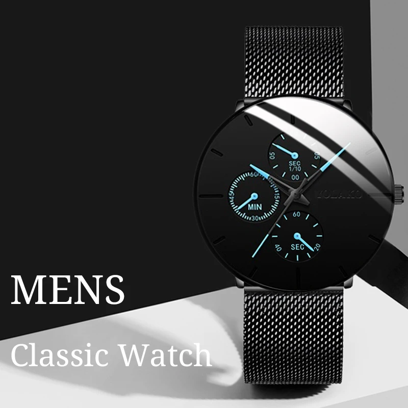 Relogio masculino Модные мужские классические черные наручные часы Роскошные из нержавеющей стали с ремешком кварцевые часы повседневные деловые мужские часы