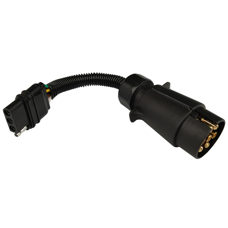 CVP Trailer Tow Wiring Harness 7 Way European Style Round Trailer Plug to 4- Flat Socket Adapter RV Connector Camper Accessories