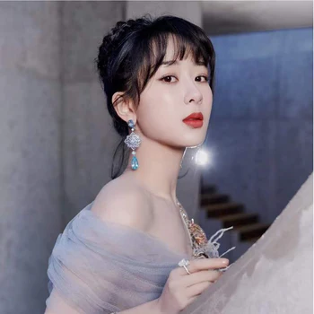 

HIBRIDE New Long Trendy Water Drop Cubic Zirconia Women Bridal Fashion Silver Color Drop Earrings Party brincos Bijoux E-574