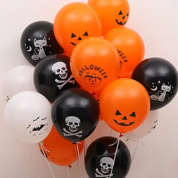 

100Pcs Halloween Latex Balloon for Party Decoration Versatile Pumpkin Skeleton Balloon High-quality Black Orange Printed Balloon