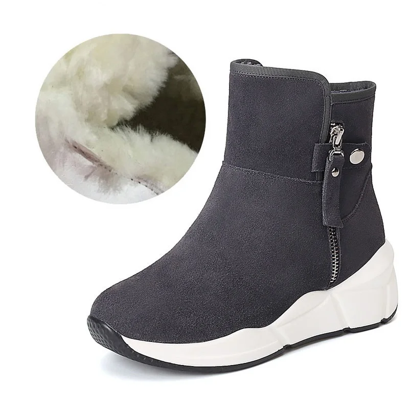 ASUMER new suede leather wool boots round toe ladies ankle boots casual flat with keep warm winter sonw boots women