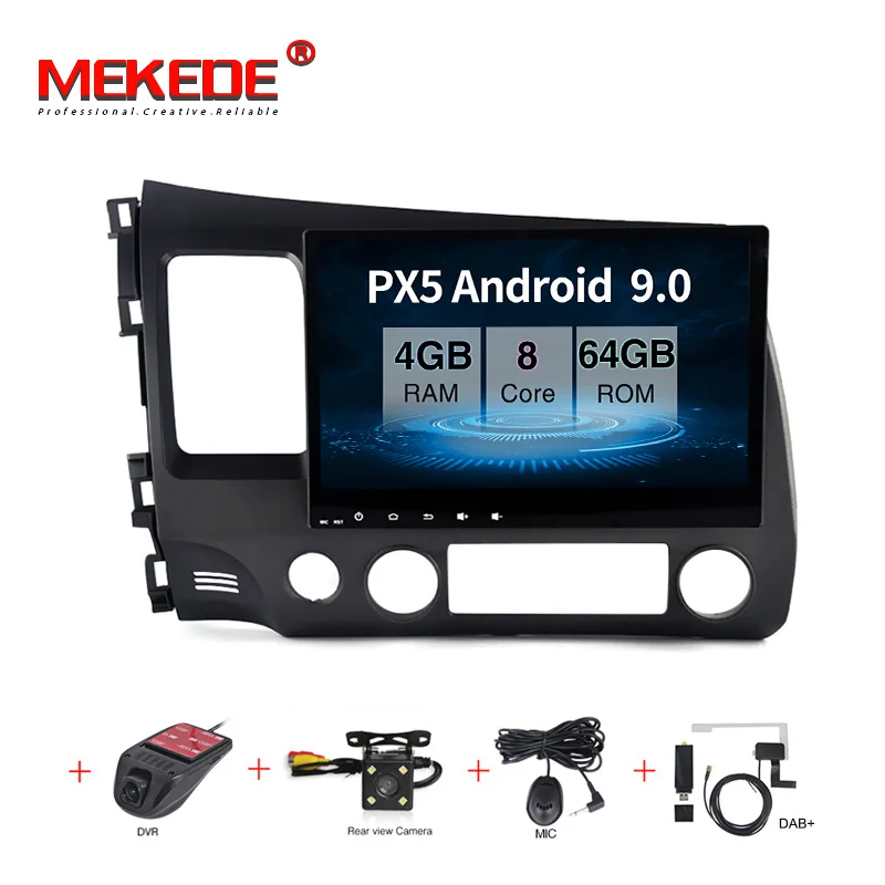 MEKEDE PX30 2G+ 16G Android 9,0 4G Автомобильный Радио Мультимедиа Видео плеер навигация gps для Honda Civic 2006-2011 2 din dvd raido - Цвет: 64G camera DVR DAB