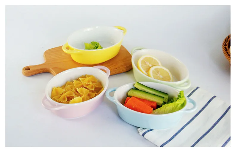 Oval Baking Casserole Ceramic Bowl Household Risotto Bowl Adult Solid Color Salad Bowl Tableware