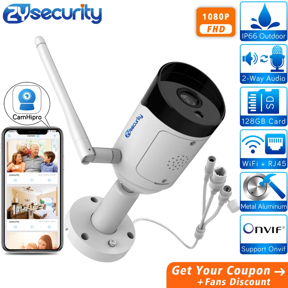  1080p Wifi Bullet IP Camera Outdoor Onvif SD Card Two Way Audio Email Alarm Night Vision CCTV Surve - 4.00011E+12