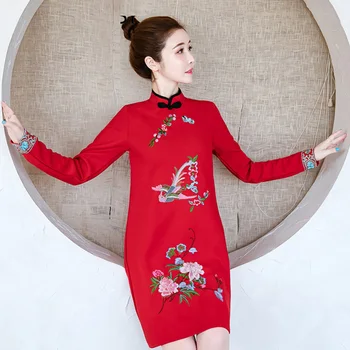 

Plus Size 5XL Traditional Chinese Party Dress for Women New Year Red Dress Improve Cheongsam Qipao Dress High Quality Embroidery