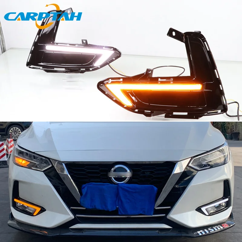Светодиодный светильник для дневных ходовых огней для Nissan Sentra Sylphy 20192020, водонепроницаемый желтый указатель поворота, светодиодный светильник, бампер, DRL