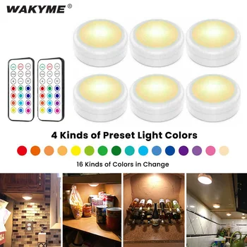 

WAKYME 6pcs Led Under Cabinet Light Closets Light with Remote Control Wireless Wall Lamp Wardrobe Cupboard Stair Night Light