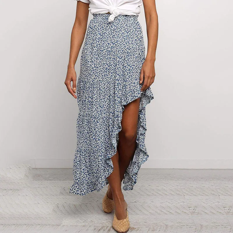 New Vintage High Waist Printing Irregular Women Skirts Spring Summer Beach Casual Women Mini Skirts Pleated Skirt Clothes  (7)