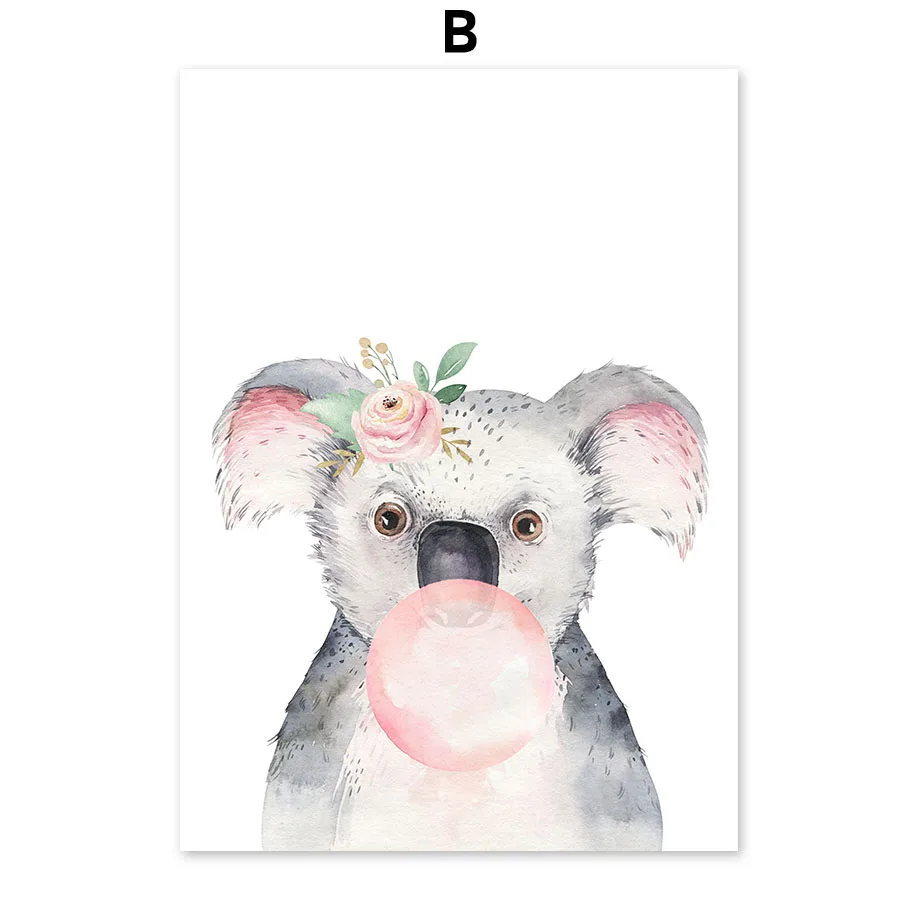 Giraffe-Panda-Owl-Koala-Raccoon-Fox-Flower-Wall-Art-Canvas-Painting-Nordic-Posters-And-Prints-Wall (4)