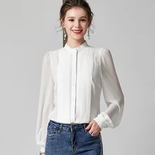 Белая шифоновая шелковая блузка для женщин высокого качества с длинным рукавом 4XL размера плюс повседневная сексуальная офисная одежда рубашки приталенная Прямая поставка