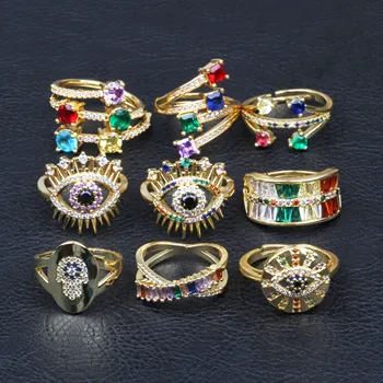

New Hot Style Rainbow Colorful Cubic Zircon Rings Turkish Evil eye Stack Wave ring Trendy Gorgeous Top Quality For Women Jewelry
