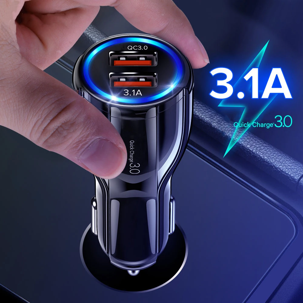 

ROCK QC 3.0 Dual USB Car Charger For iPhone Samsung Xiaomi Quick Charge 3.0 2.0 Mobile Phone Charger 2 Port USB Fast Car Charger