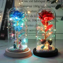 

Dropshipping Galaxy Rose Flashing Flowers In Flask Glass Dome For Valentine's Mother's Day Birthday Gift Wedding