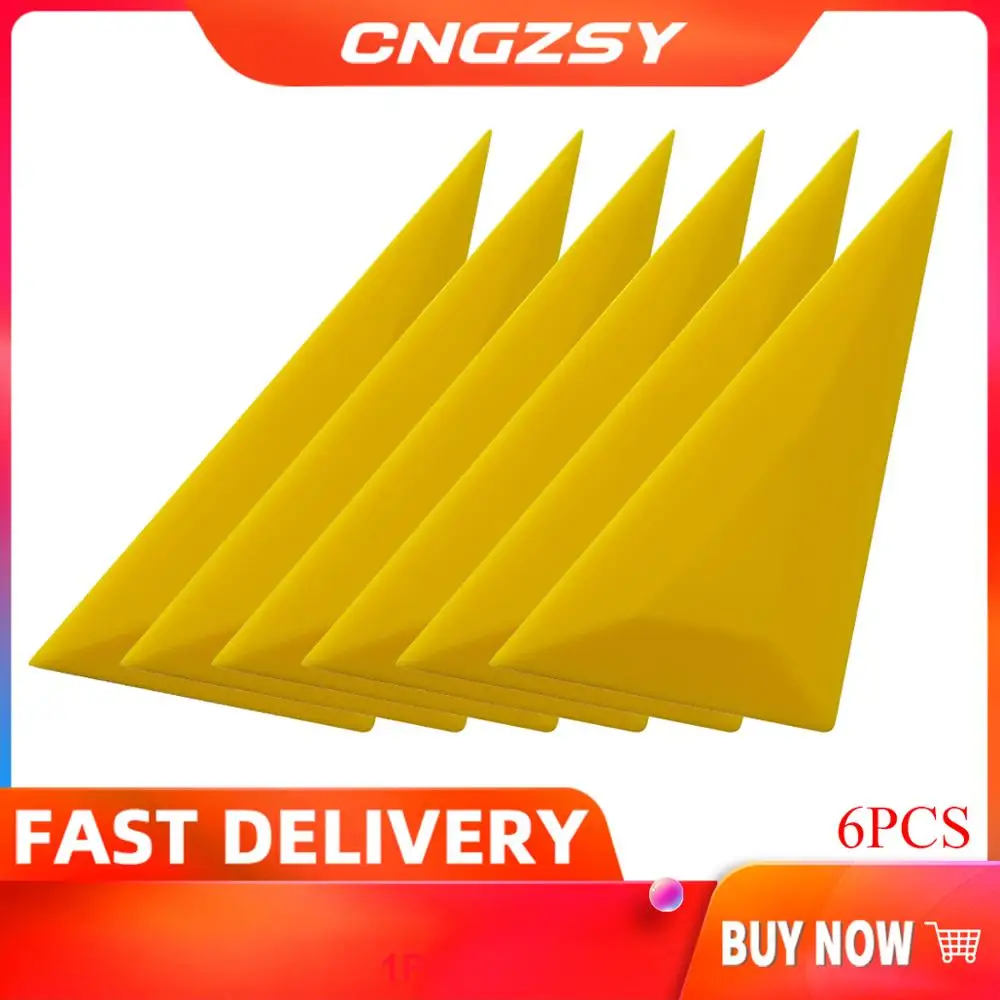 

6PCS Yellow Triangle Ultra Thin Corner Side Wrap Tool Carbon Fiber Vinyl Film Squeegee Car Sticker Window Tint Scraper A05S