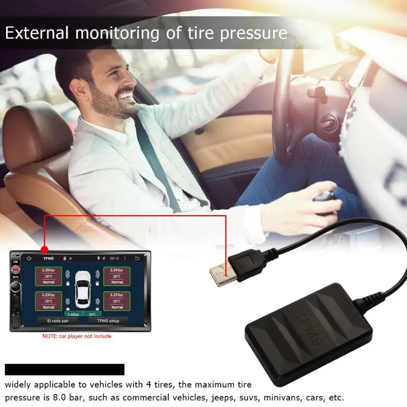 Водонепроницаемый USB TPMS для Android автомобильный DVD внутренний датчик давления в шинах монитор системы прочный автомобильный монитор давления в шинах Система s