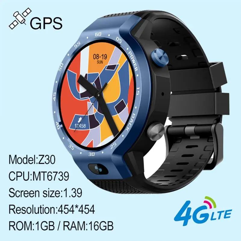 696 Z30 новые умные часы Android 7,1 5MP двойная система 4G Смарт часы телефон фронтальная камера 600 мАч поддержка GPS Wi-Fi сердечного ритма - Цвет: Blue 1G-16G