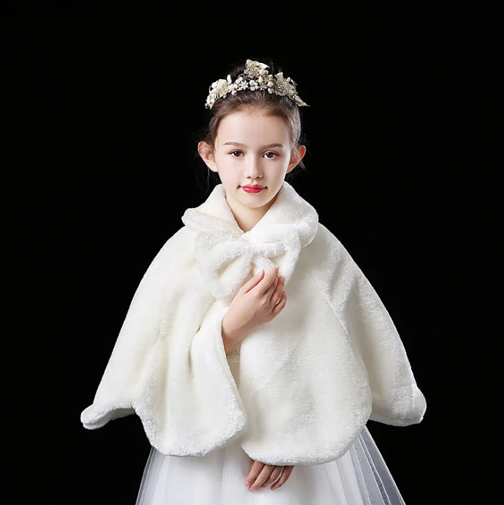 8-12Years Abbyabbie.Li Flower Girl Cozy Faux Fur Bolero Shrug Shawl Wraps Princess Cape L , Ivory