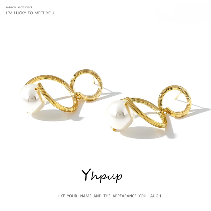 

Yhpup Korean Minimalist Dangle Earrings Personality Imitation Pearls Metal Earrings Gold Oorbellen Pendientes Mujer Moda 2019