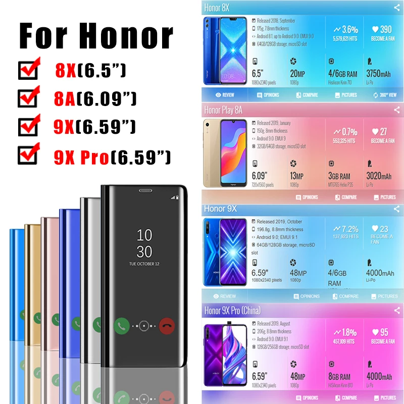 Чехол для телефона на huawei honor 8x 8a 9x pro bumper folio coque откидная крышка