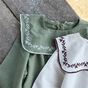 

Beuatiful Baby Girl Embroidered Vintage Shirt Spring Summer Long Sleeve Toddler Girl Tops Mori Girl Korean Blouse Children Tops