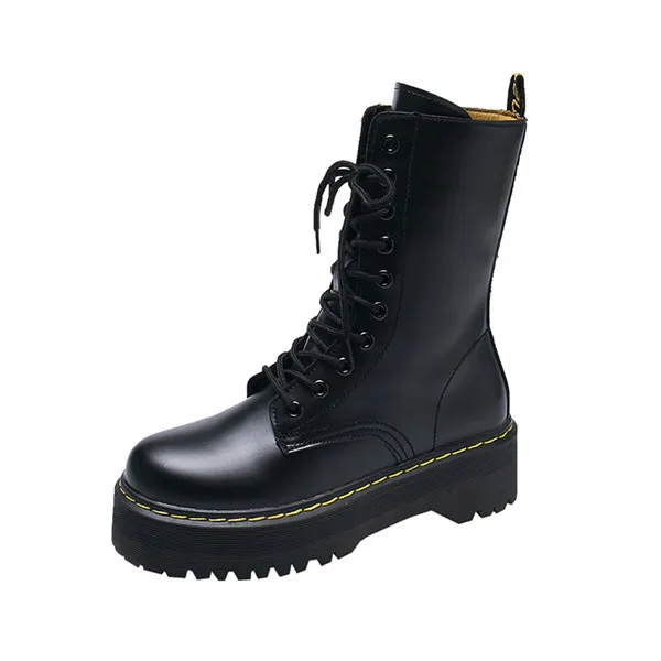 COOTELILI/сезон осень-зима; модная обувь на шнуровке с круглым носком; женские ботинки на молнии; ботильоны для женщин; повседневная обувь на высоком каблуке - Цвет: Черный