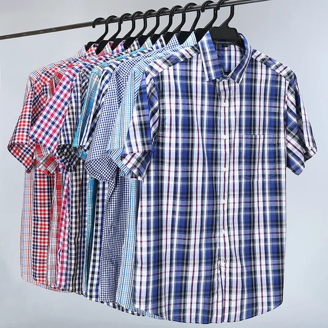 SHAN BAO Large Size Loose Cotton Short Sleeve Shirt 2022 Summer Classic Brand Men s Plaid