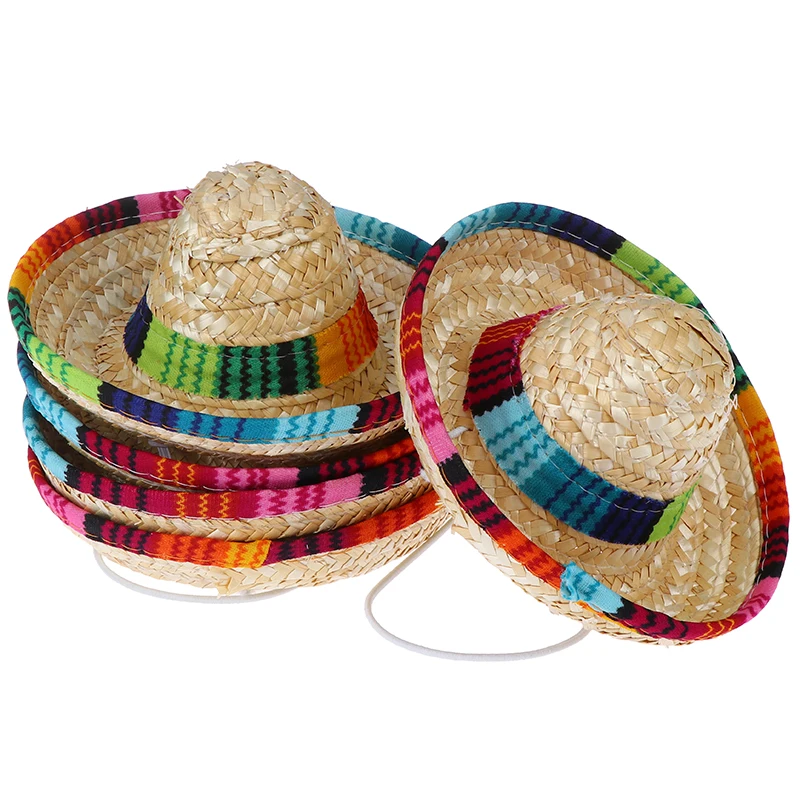 1pcs Mini Pet Dogs Straw Hat Sombrero 