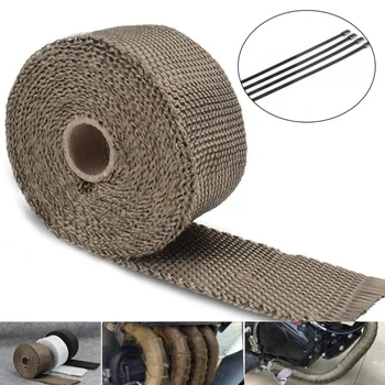 

5M/10M Motorcycle Exhaust Thermal Tape Header Heat Wrap Manifold Insulation Roll Resistant with Stainless Ties Cotton Cloth