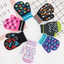 Теплые перчатки для малышей, Детские рукавицы мультфильмы с животными, перчатки с пальцами для мальчиков и девочек, зимние аксессуары с защитой от царапин для детей 0-4 лет