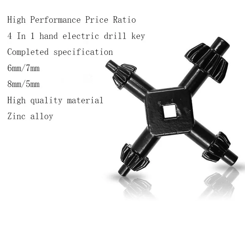 4 In 1 Multi-functional Hand Electric Drill Key Drill Bit Wrench Key Spanner Cross Wrench Zinc Alloy Hand Tools Black Drill Bit