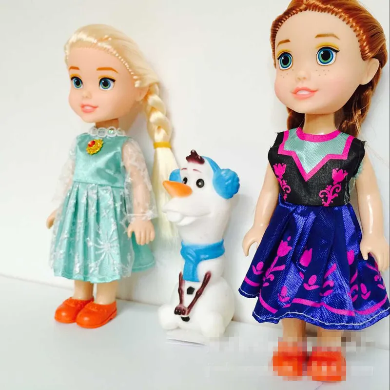 3pcs Frozen Princess Anna Elsa Dolls For Girls Toys Princess Anna Elsa Dolls 8 styles of clothes 16cm Small Plastic Baby Dolls