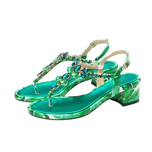 woman summer sandal Colorful banana leaf rhinestone flip-flop sandals woman chunky low heel flip-flop diamonds sandal woman