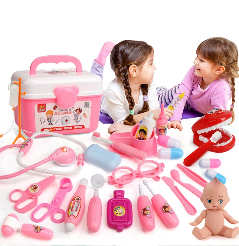 21-39Pcs Children Simulation Doctor Game Toys Set Cosplay Doctors Vocal Light Stethoscope Simulation Medical Equipment Tool Kit