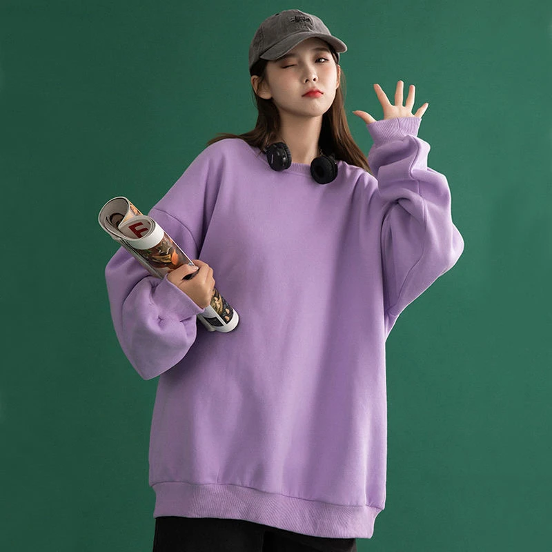 Frauen Pullover Sweatshirt Harajuku Casual Übergroßen Hoodie Lila  Koreanischen Stil Herbst Winter Weibliche Oansatz Top Lose Streetwear| Hoodies & Sweatshirts| - AliExpress