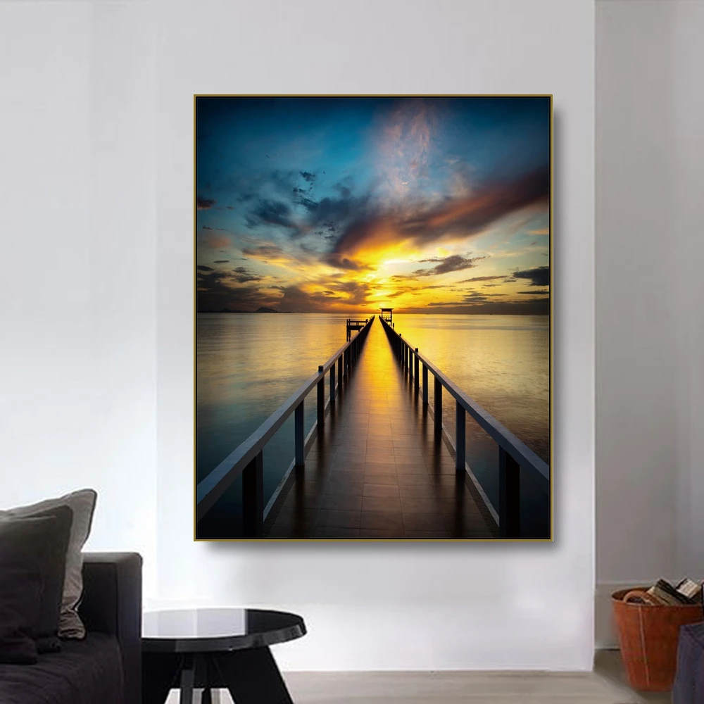 Cassisy Canvas Art Painting?Sea trestle in the sunset?Poster Picture Wall Decor Modern Home Decoration For Living room Office